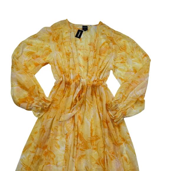 Express Abstract Watercolor Yellow Long Line Semi-Sheer Kimono Women's Size M/L - Picture 4 of 8
